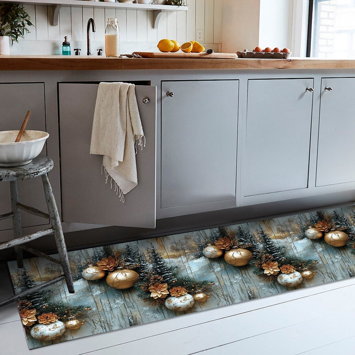 Tappeto Cucina Natale Antimacchia 51x230 cm Campanelle Palle Di Natale Antiscivolo Lavabile