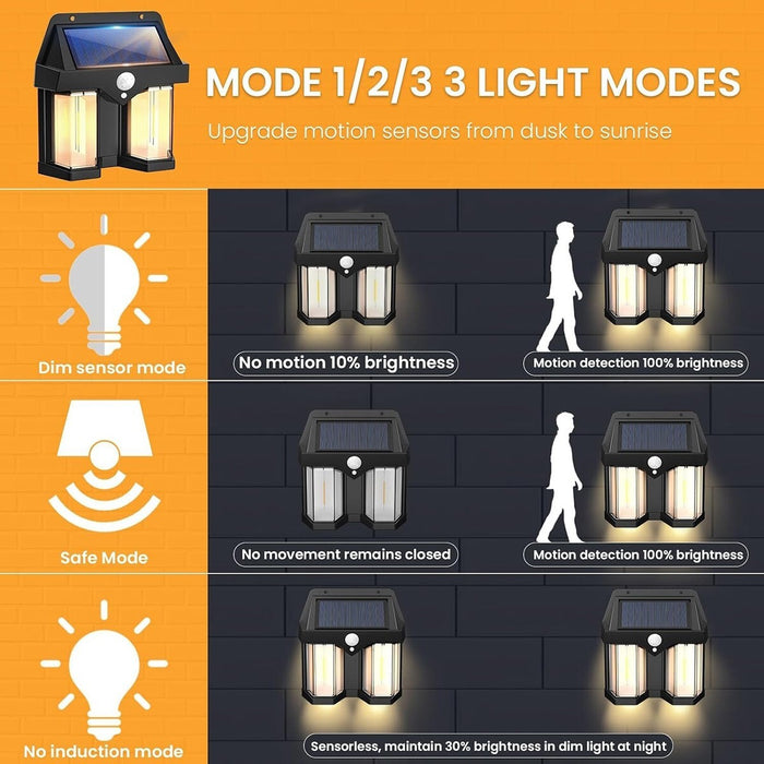 APPLIQUE SOLARE DA PARETE ESTERNO IMPERMEABILE DOPPIO LED SENSORE CREPUSCOLARE