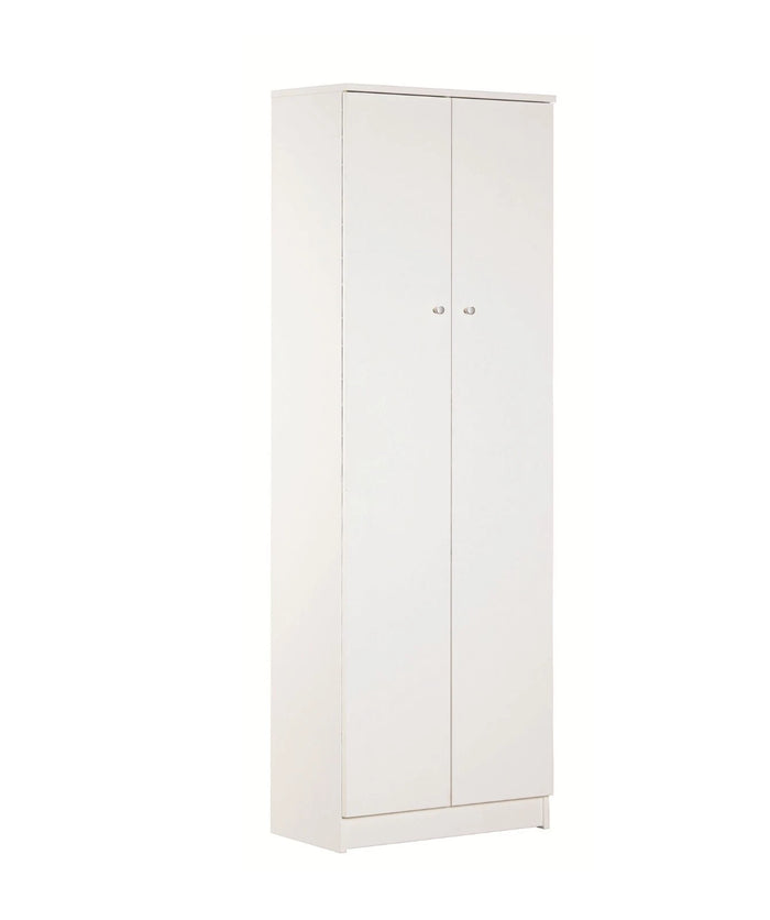Armadio Utility Multiuso 2 ante 4 ripiani, 5 scomparti | Legno Bianco 62x34x182