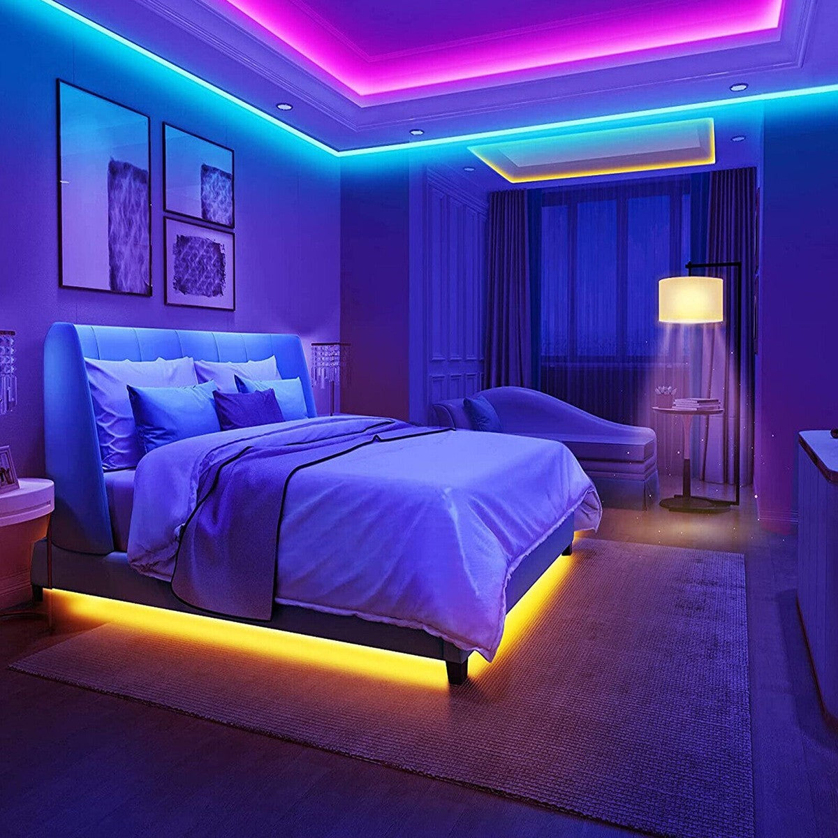 STRISCIA LED ADESIVA 5MT LED SMD 5050 RGB MULTICOLOR SMART APP TELECOMANDO