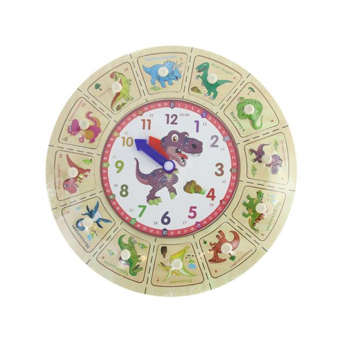 OROLOGIO EDUCATIVO LEGNO BAMBINI DINOSAURO PUZZLE GIOCO METODO MONTESSORI 53766
