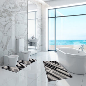 Tappeto Bagno Moderno Parure Set 3 Pezzi Soffice Shaggy Assorbente Antiscivolo Lavabile Nero