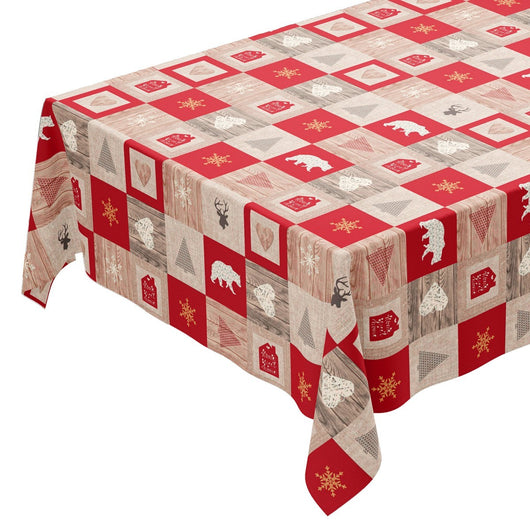 Tovaglia Natalizia Copritavolo Antimacchia Plastificata Retro Felpato Stelle di Natale - 140x280 cm