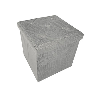 Cassapanca Contenitore Pouf Panca Poggiapiedi Similpelle Pelle Finta Coccodrillo 38x38x38 cm Grigia