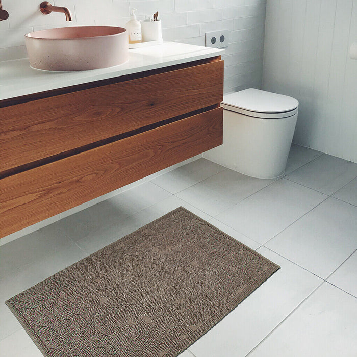 Tappeto Morbido Cotone 63x140 cm Scendiletto Bagno Camera Assorbente Antiscivolo Tortora