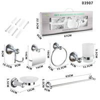 KIT COMPLETO 6 ACCESSORI BAGNO ASTA SAPONE WC GANCIO PORTA ASCIUGAMANO 03907