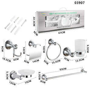 KIT COMPLETO 6 ACCESSORI BAGNO ASTA SAPONE WC GANCIO PORTA ASCIUGAMANO 03907
