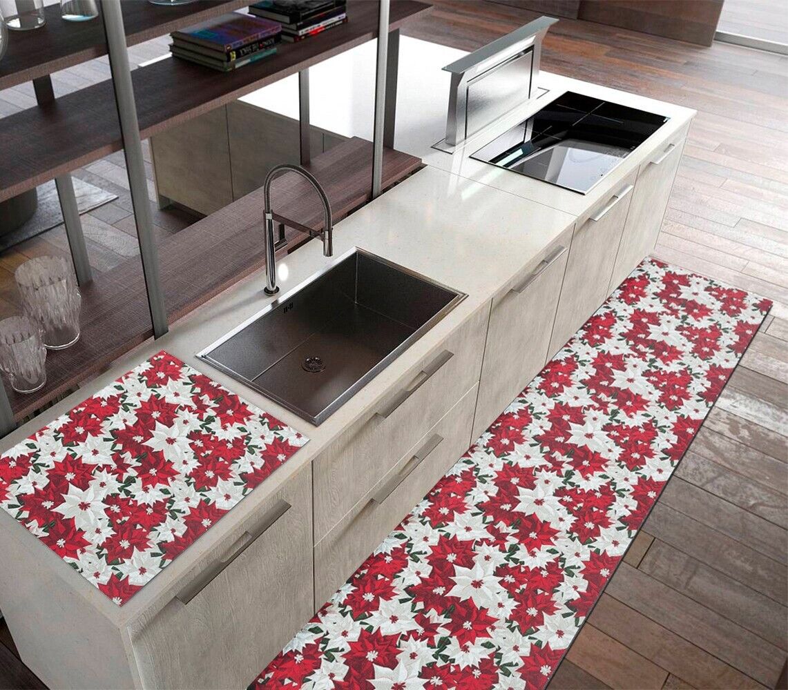 Tappeto Cucina Natale Natalizio 52x80 cm Antiscivolo Passatoia Addobbi Festa Fantasia E