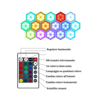 SET 3PZ LUCI DA PARETE RGB ESAGONALI APPLIQUE CON TELECOMANDO MULTICOLOR TEB0383