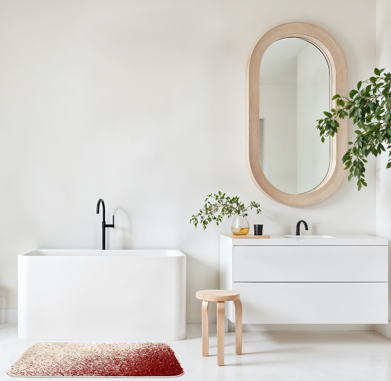 Tappeto Bagno Camera Scendiletto Doccia Vasca Antiscivolo Assorbente Shaggy Soffice IBISCO A Parure 3 Pezzi - Rosso