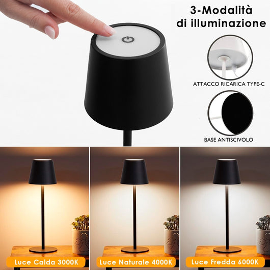 Lampada Touch Led Regolabile Tavolo Abat Jour Comodino Scrivania No Fili Ricaricabile Usb Bianca