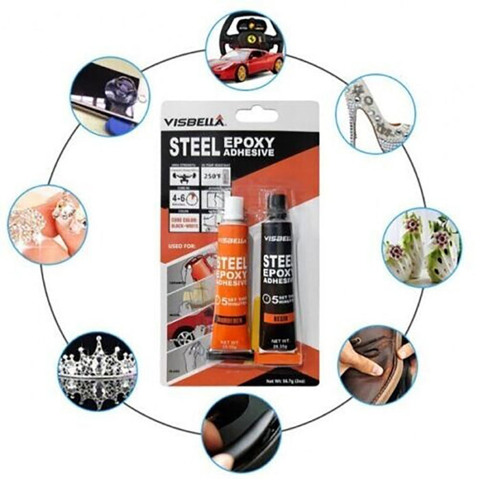 ADESIVO COLLA EPOSSIDICO METALLO VISBELLA 5 MIN IMPERMEABILE FORABILE ACCIAIO