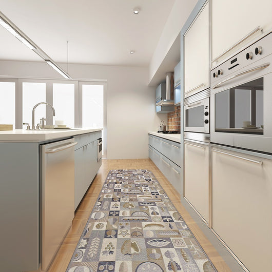 Tappeto Cucina Assorbente Bordato Antiscivolo Frutta e Verdura Passatoia Lavabile 52x140 Cm Marrone