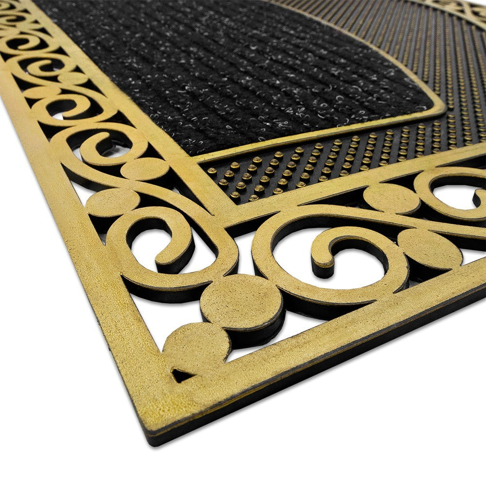 Zerbino Ingresso Semiluna Elegante Welcome Antiscivolo Gomma Robusta Tappeto Assorbente Oro