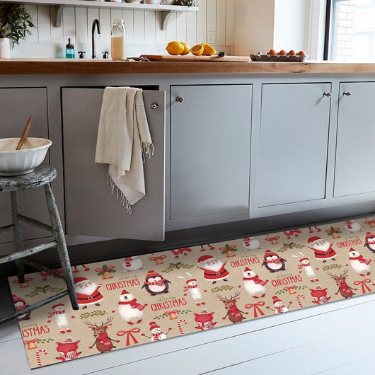 Tappeto Cucina Natale Pvc Antimacchia 51x180 cm Personaggi Natalizi Passatoia Natalizia Antiscivolo Lavabile