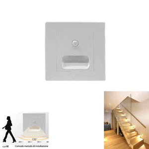 LUCE NOTTURNA SEGNAPASSO LED QUADRATO BIANCO SENSORE MOVIMENTO LUCE NATURALE