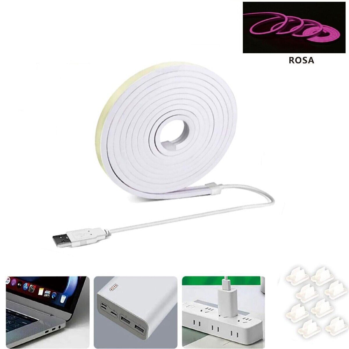 STRISCIA LED FLESSIBILE PER GANCI CON BINARIO SOFFITTO SCRITTA USB LUCE ROSA