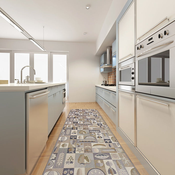 Tappeto Cucina Assorbente Bordato Antiscivolo Frutta e Verdura Passatoia Lavabile 52x110 Cm Marrone