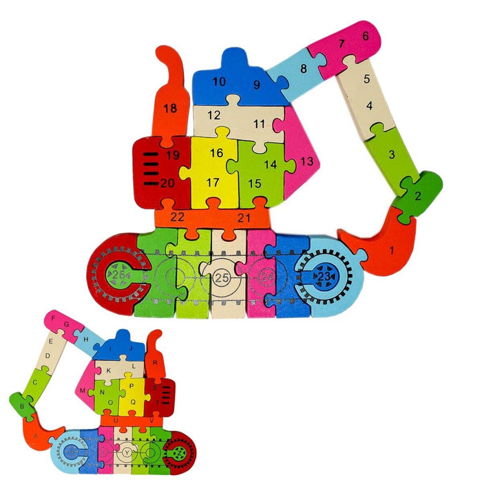PUZZLE 3D IN LEGNO GIOCO EDUCATIVO NUMERI LETTERE BAMBINI FORMA SCAVATRICE 52265