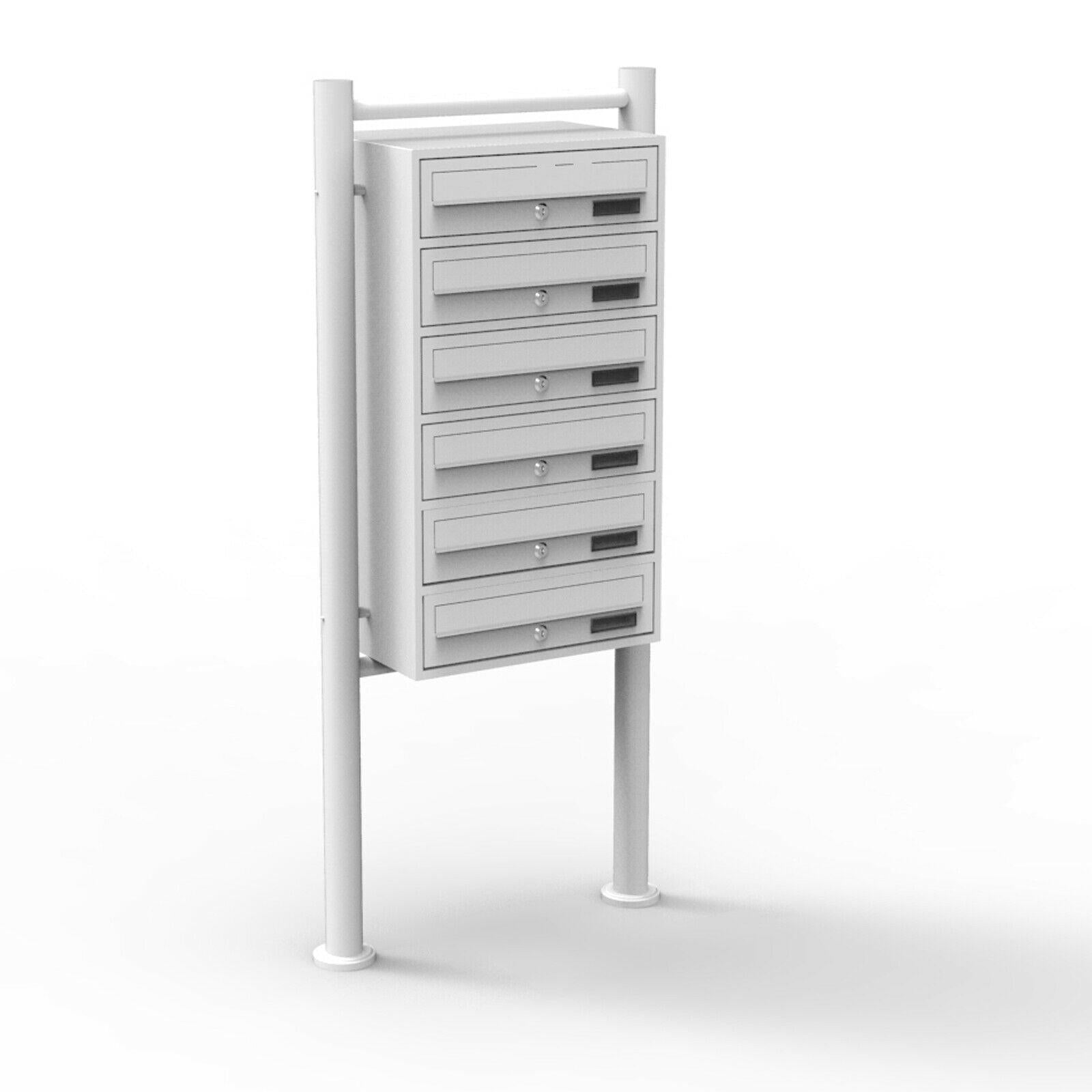 Blocco 6 cassette postali su gambe 6 voci acciaio zincato 69,6 x 38,5 x 27 cm bianco 16_0000046
