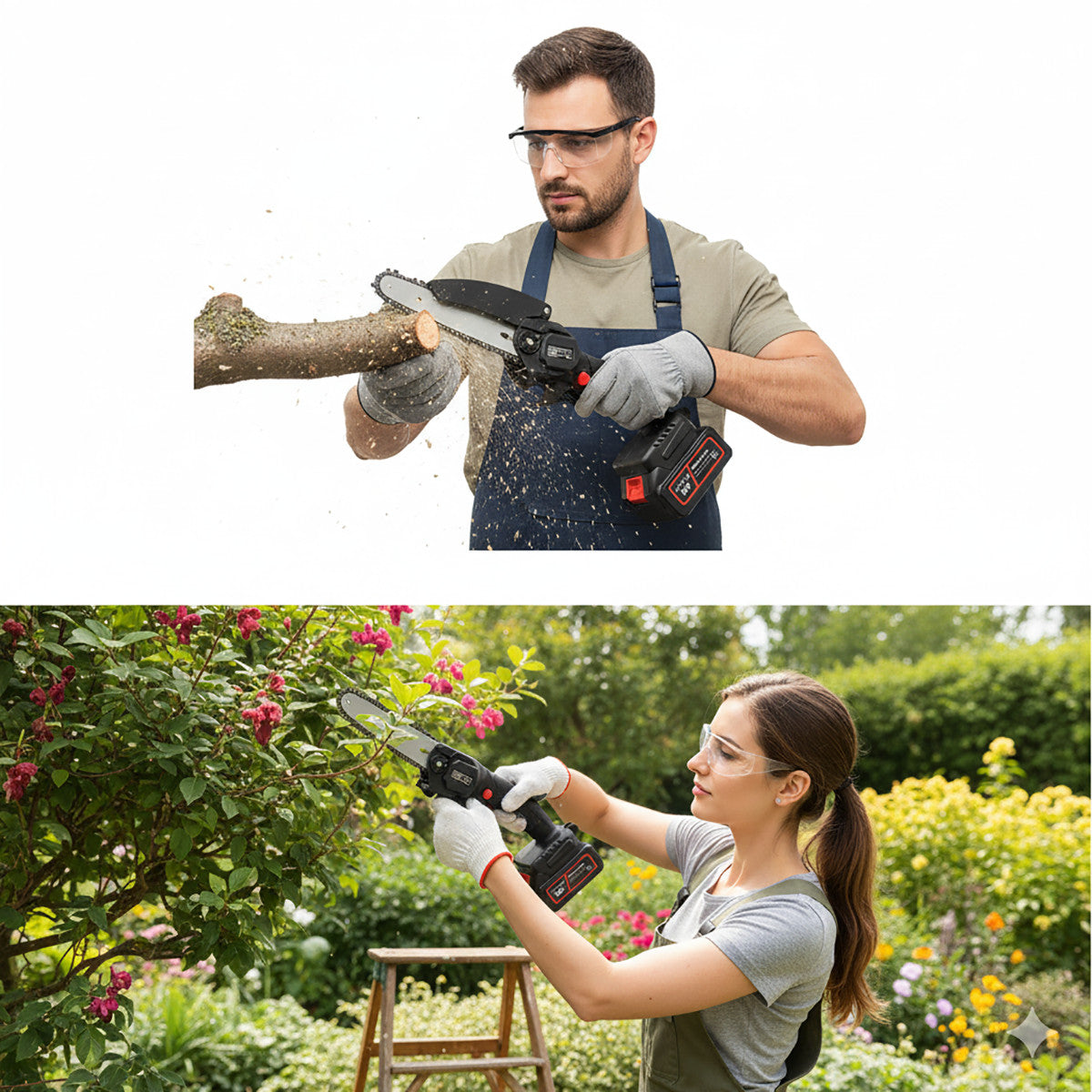 MINI SEGA ELETTRICA A BATTERIA 48V MOTOSEGA 4" CATENA POTATURA RAMI 2 BATTERIE