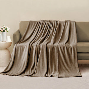 Coperta Plaid 200x220 cm Morbida Vellutata Pile Caldo Soffice Avvolgente Divano Letto Poltrona Beige