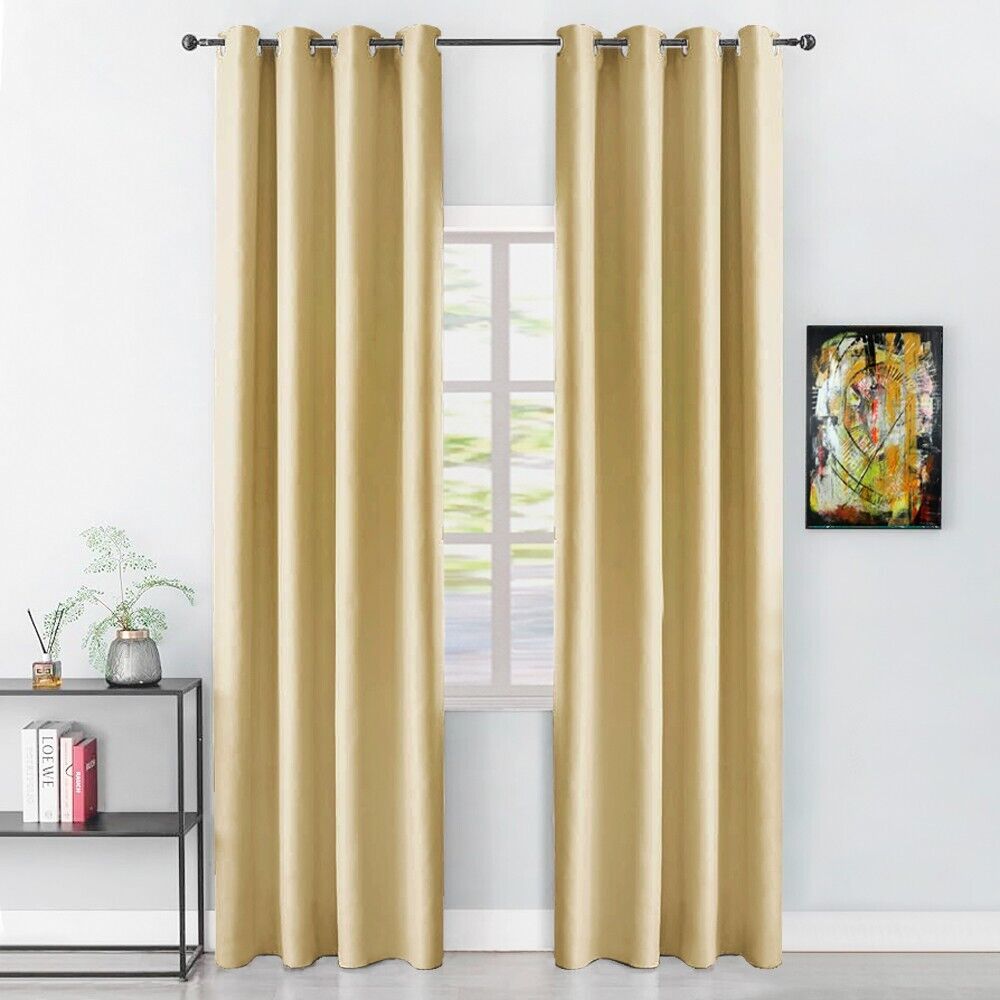 Tenda Porta Finestra 140x280 Cm Raso Sintetico 1 Pannello Coprente Occhielli Acciaio Oro