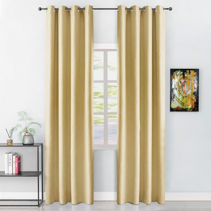 Tenda Porta Finestra 140x280 Cm Raso Sintetico 1 Pannello Coprente Occhielli Acciaio Oro