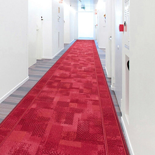 Passatoia Scala Scalinata Ingresso 67x450 Cm Bordata Tappeto Corridoio Gradini Antiscivolo Bordeaux