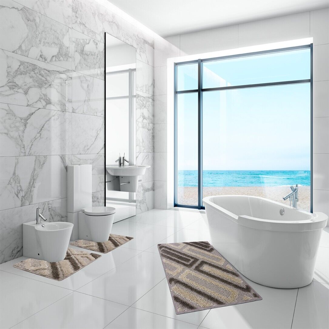 Tappeto Bagno 50x80 Cm Moderno Morbido Soffice Assorbente Asciugapassi Antiscivolo Lavabile Beige