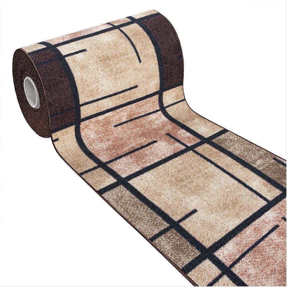 Tappeto Cucina Bordato Antiscivolo 57x280 Cm Moderno Passatoia Colori Accesi Marmorizzato Marrone
