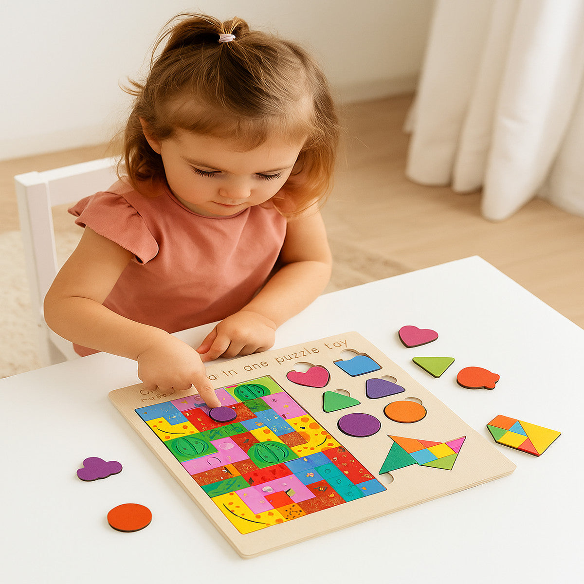 GIOCO EDUCATIVO LEGNO PUZZLE FORME COLORI BAMBINI 3 IN 1 MONTESSORI 22.5CM 07286