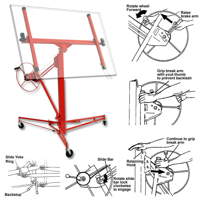 Kit sollevatore per pannelli 350 cm + 140 cm sollevatore per cartongesso XXL + estensione max 68 kg 16_0002331