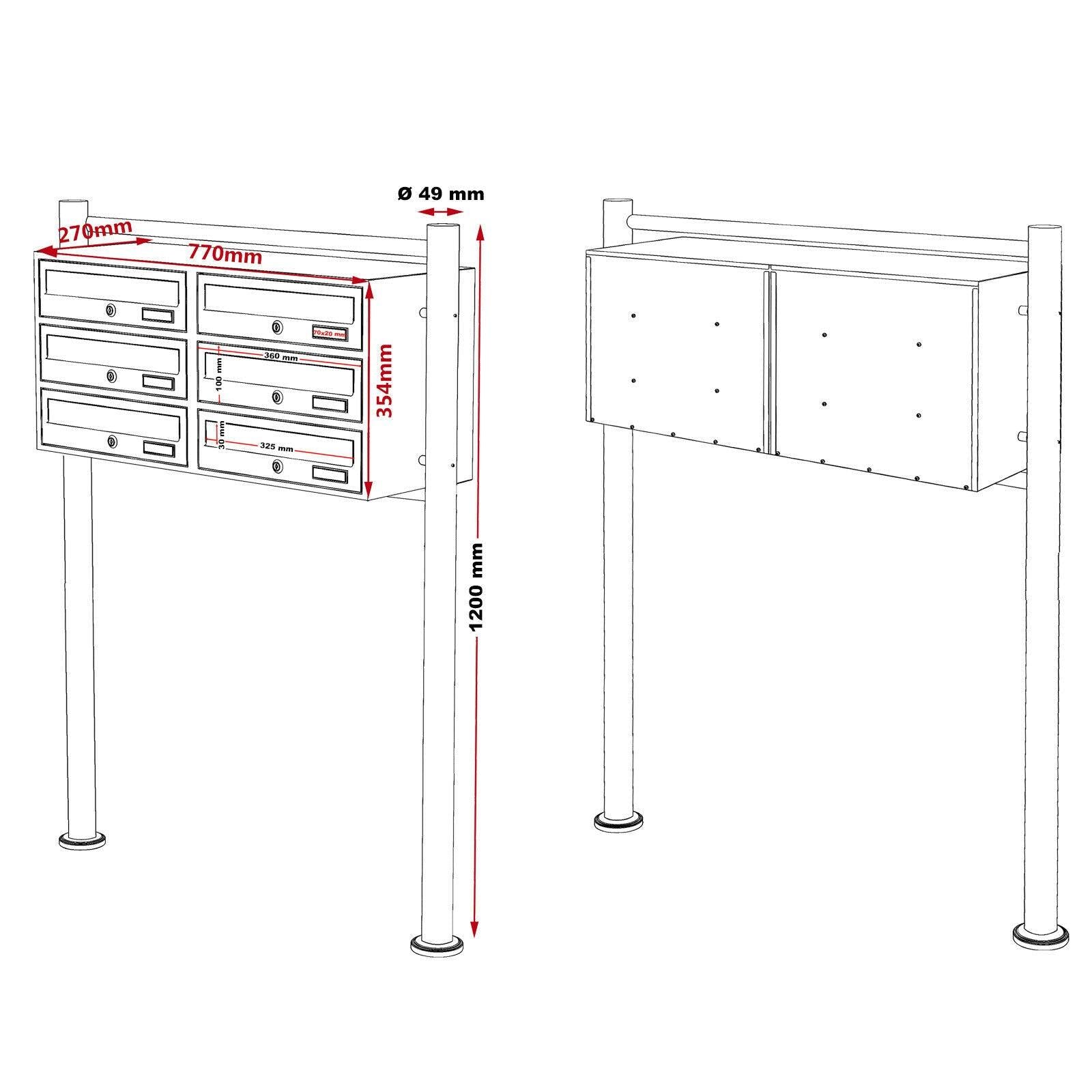 Blocco 6 cassette postali a piedi 2x3 scomparti sovrapposti acciaio inox 16_0000044
