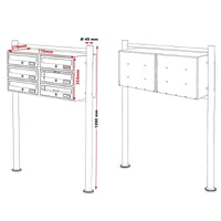 Blocco 6 cassette postali a piedi 2x3 scomparti sovrapposti acciaio inox 16_0000044