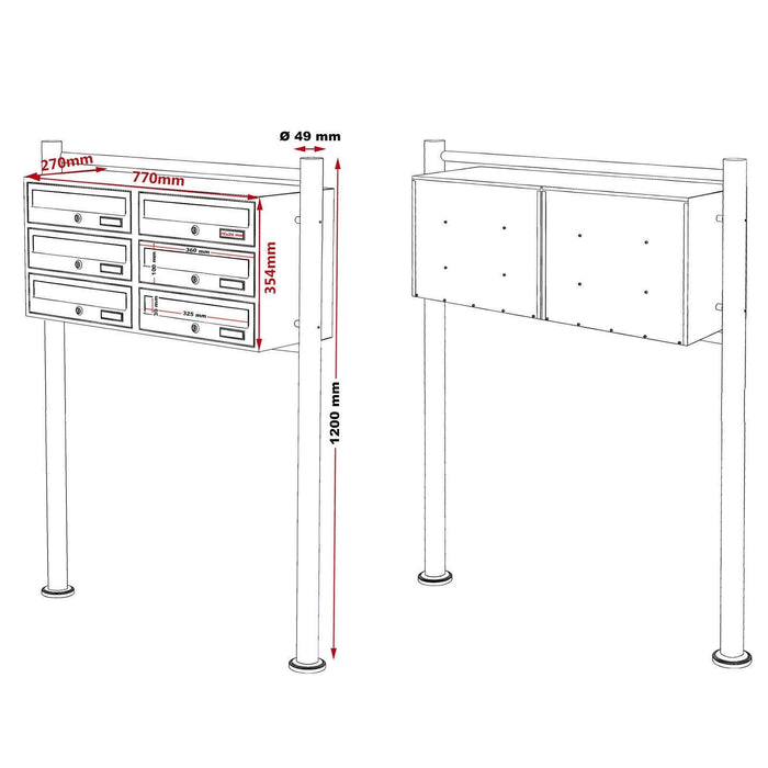 Blocco 6 cassette postali a piedi 2x3 scomparti sovrapposti acciaio inox 16_0000044