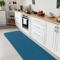 Tappeto Cucina Tinta Unita Striato 54x80 Cm Bordato Assorbente Passatoia Casa Antiscivolo Blu