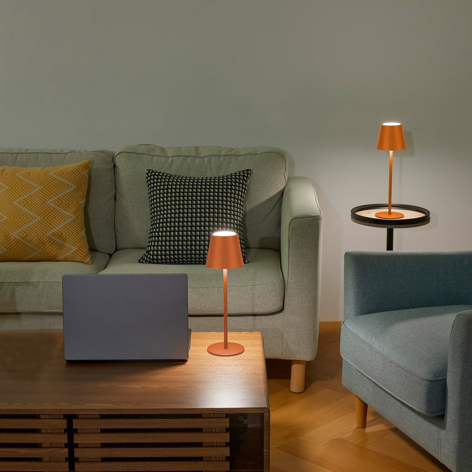 Lampada Touch Led Regolabile Tavolo Abat Jour Comodino Scrivania No Fili Ricaricabile Usb Arancione