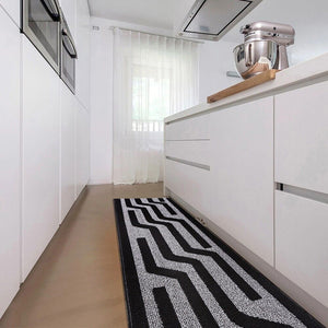 Tappeto Cucina A Righe 50x80 Cm 3D Morbido Bordato Passatoia Ingresso Assorbente Antiscivolo Nero