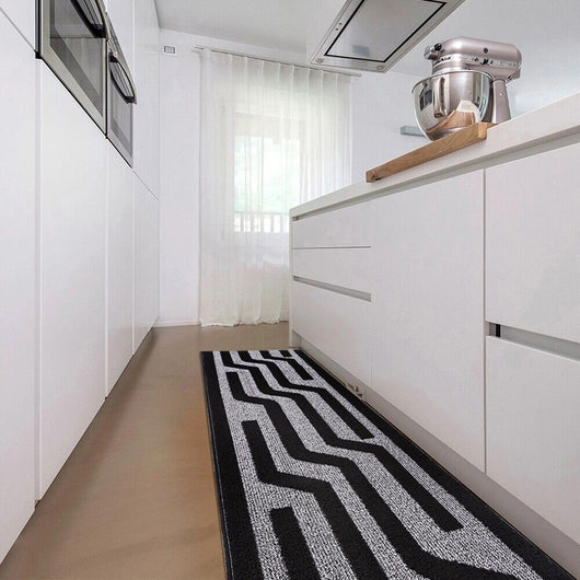 Tappeto Cucina A Righe 50x80 Cm 3D Morbido Bordato Passatoia Ingresso Assorbente Antiscivolo Nero