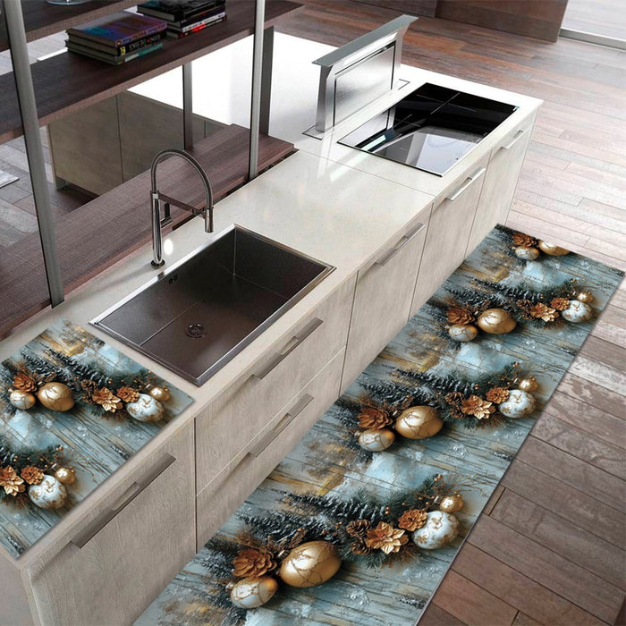 Tappeto Cucina Natale Antimacchia 51x210 cm Campanelle Palle Di Natale Antiscivolo Lavabile