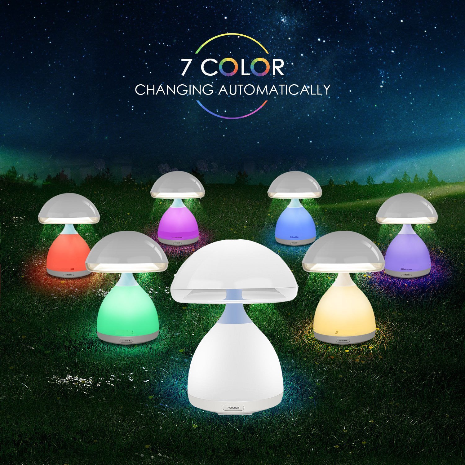 LAMPADA LED RGB A FUNGO COLORI CROMOTERAPIA TAVOLO COMODINO 7 COLORI SENZA FILI