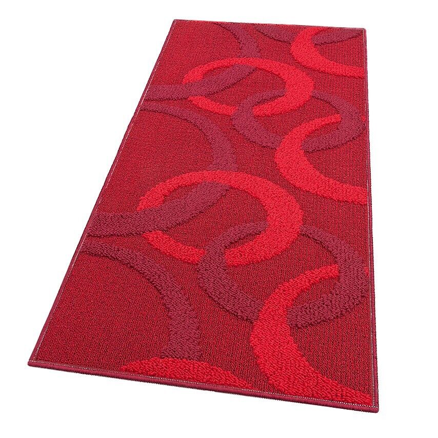 Tappeto Cucina 57x115 Cm Tridimensionale Cerchi 3D Assorbente Morbido Moderno Antiscivolo Bordeaux