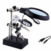 LENTE INGRANDIMENTO SALDATURA RIPARAZIONE 5 LED AUSILIARIA MOLLETTA USB TE800