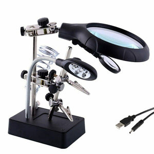 LENTE INGRANDIMENTO SALDATURA RIPARAZIONE 5 LED AUSILIARIA MOLLETTA USB TE800