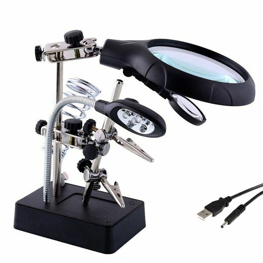 LENTE INGRANDIMENTO SALDATURA RIPARAZIONE 5 LED AUSILIARIA MOLLETTA USB TE800