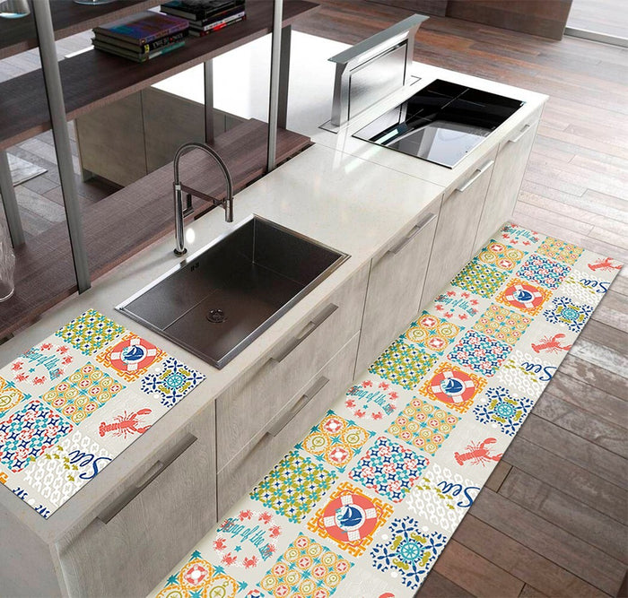 Tappeto Cucina 46x250 Cm Antimacchia Antiscivolo Passatoia Gomma Pvc Flessibile Stampa Digitale Dis B