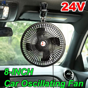 VENTILATORE OSCILLANTE AUTO CAMION 24V 8" SILENZIOSO CLIP PORTATILE METALLO NERO