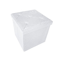 Cassapanca Contenitore Pouf Panca Poggiapiedi Similpelle Pelle Finta Coccodrillo 38x38x38 cm Bianca