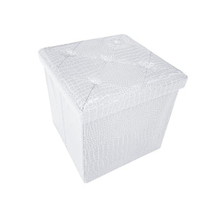 Cassapanca Contenitore Pouf Panca Poggiapiedi Similpelle Pelle Finta Coccodrillo 38x38x38 cm Bianca